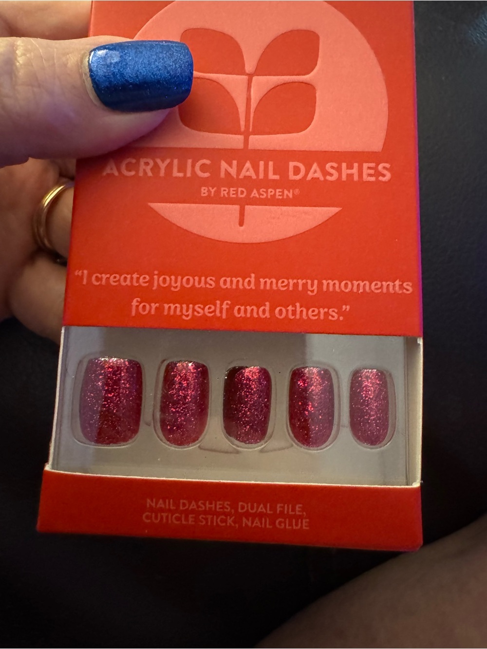 Red Aspen Acrylic nail dashes Moni is merry red glitter press on nails